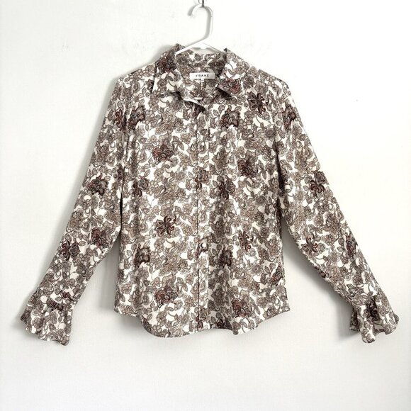 Frame 70’s Floral Paisley Long Sleeve Button Down Silk Blouse Women’s Sz Medium - Picture 2 of 11